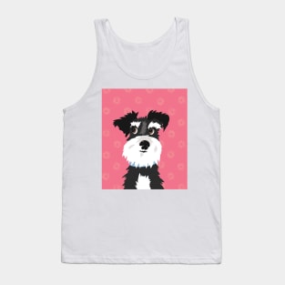 Black and White Miniature Schnauzer Dog with Pink Daisies Tank Top